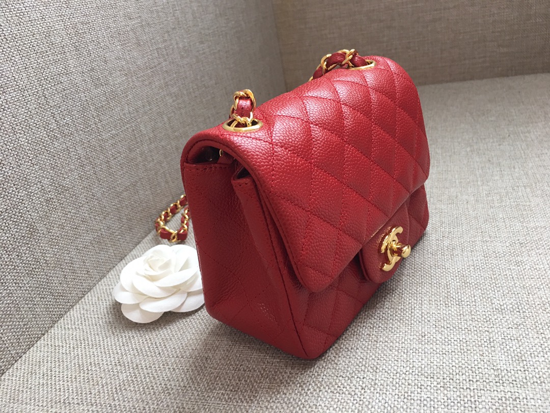 Mini Classic Flap Caviar Bag A01115 Red/Gold